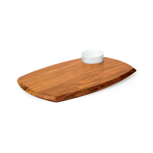 Serving Board With Sauce Dish 255x362mm Acacia Wood