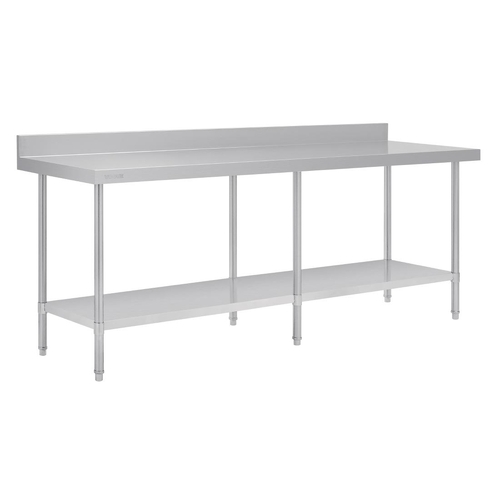 Vogue Premium Stainless Steel Table with Splashback - 2400 x 600 x 900mm