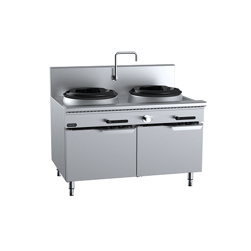 B+S Verro VUFWWD-2 Gas Two Hole Deluxe Waterless Wok Table - Cabinet Mounted