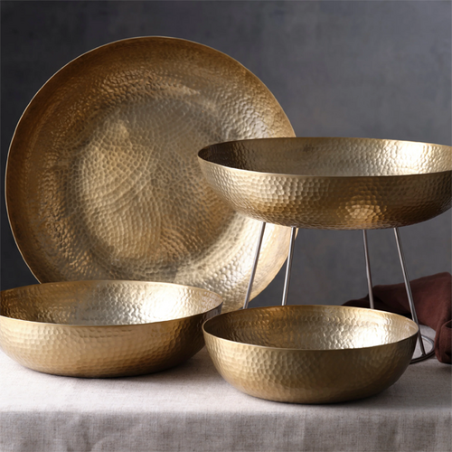 Chef Inox Round Serving/Seafood Bowl Hammered Brass 250mm (Box of 4)