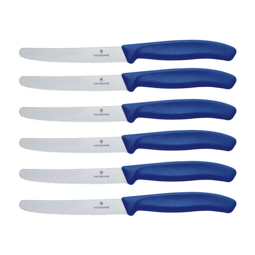 Victorinox Classic Wavy Edge Steak and Tomato Knife 6 Piece Set 110mm Blue