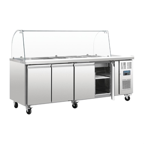 Polar U-Series Refrigerated GN Counter Saladette with Sneeze Guard - 4 Door