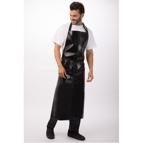 Long PVC Bib Apron - Black - CWPVL-BLK - CWPVL-BLK