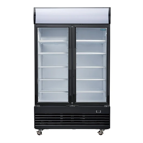 Polar GM813-A G-Series Upright Display Cooler with Light Box Double Hinged Door - Black