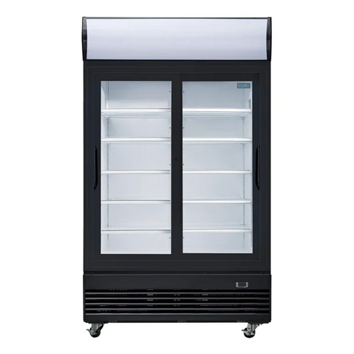 Polar GM814-A G-Series Upright Display Cooler with Light Box Double Sliding Door - Black