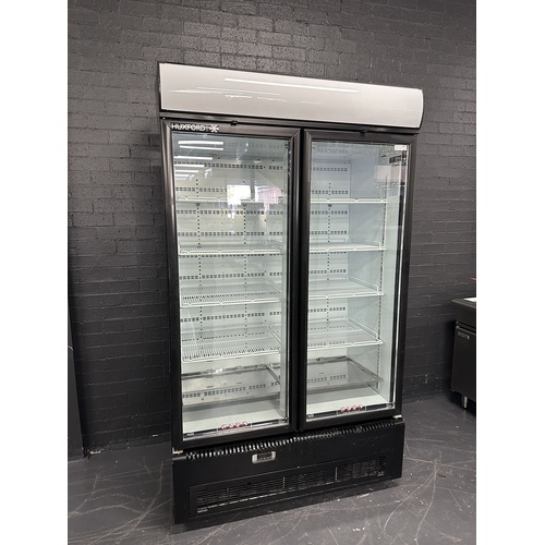 Pre-Owned Huxford BMH36 - 2 Door Glass Upright Fridge - Bottom Mounted Motor