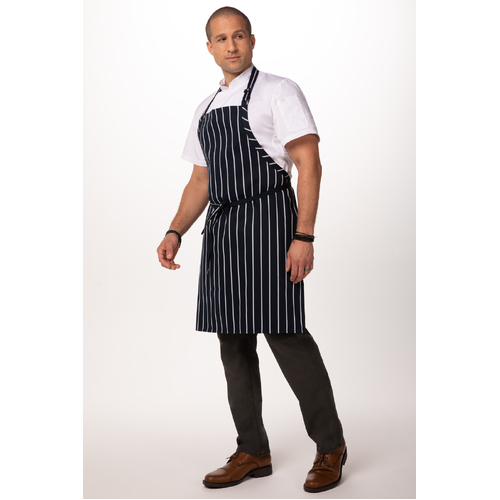 Striped Bib Apron No Pocket - Navy/White - APKNW - APKNW