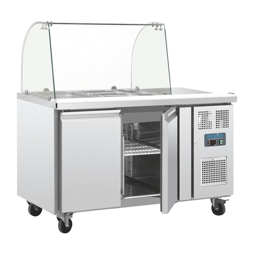 Polar U-Series Refrigerated GN Counter Saladette with Sneeze Guard - 2 Door - CT393-A