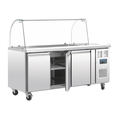 Polar U-Series Refrigerated GN Counter Saladette with Sneeze Guard - 3 Door - CT394-A