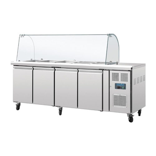 Polar U-Series Refrigerated GN Counter Saladette with Sneeze Guard - 4 Door - CT395-A