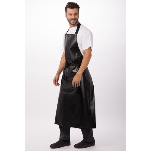 Long PVC Bib Apron - Black - CWPVL-BLK - CWPVL-BLK