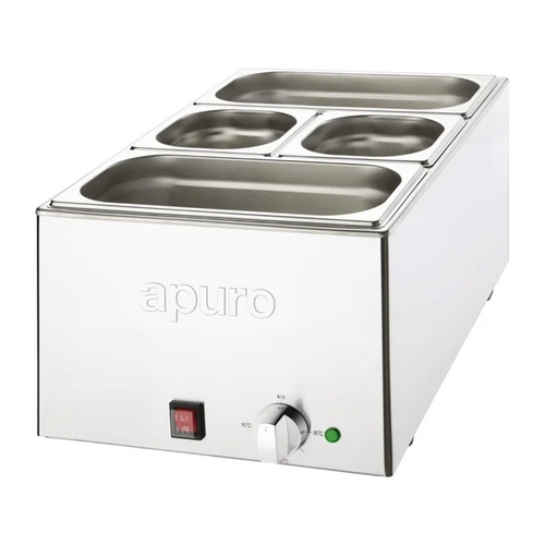 Apuro FT691-A Bain-Marie with Pans 2x1/3 & 2x1/6 Pans 150mm Deep Inc Lids - FT691-A