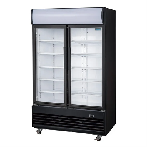 Polar GM813-A G-Series Upright Display Cooler with Light Box Double Hinged Door - Black - GM813-A