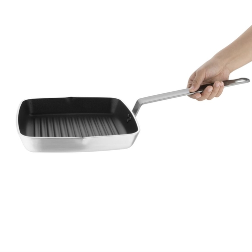 Vogue Non Stick Square Ribbed Skillet Pan Teflon Platinum Plus 240mm - DL942