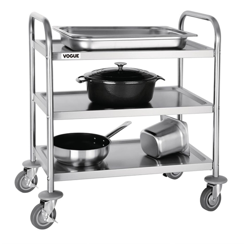 Vogue 3 Tier Clearing Trolley Stainless Steel 710x405x825mm - F993