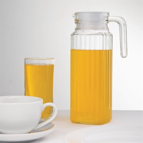 Olympia Ribbed Glass Jug with lid 1Ltr (Box of 6) - GF922