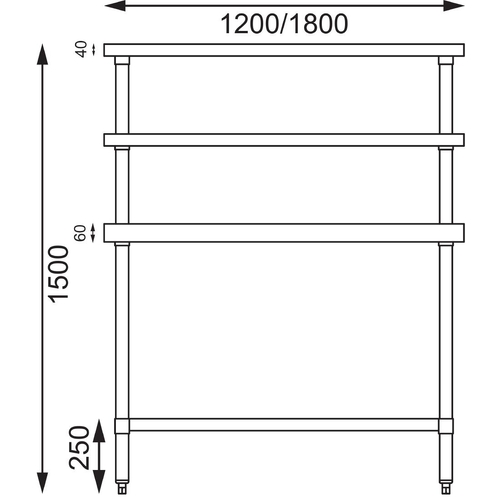 Vogue Table with Gantry Shelf 1500x1800x600mm - CC360