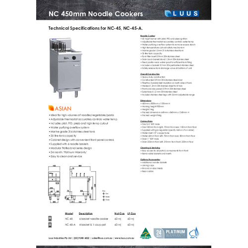 Luus NC-45 - Gas Noodle Cooker - 6 Basket - NC-45