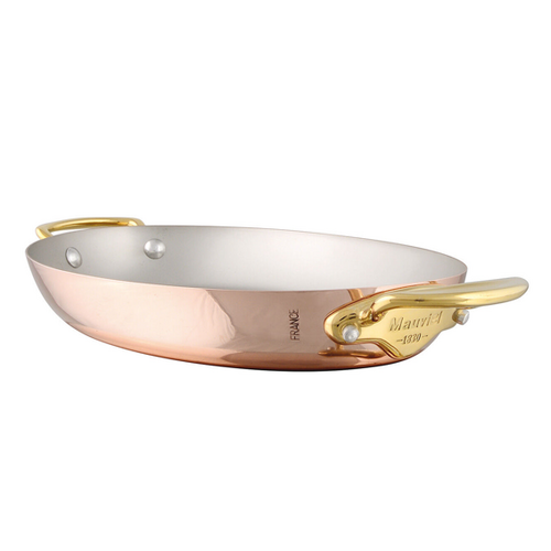 Matfer Bourgeat Dish Oval Copper 350mm Brass Handle - 034051