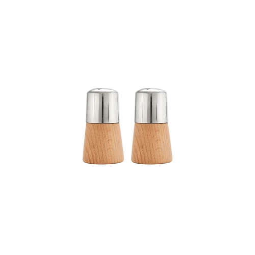 Chef Inox Salt & Pepper Shaker Set 18/8 Top With Wood Base (Pair) - 07779