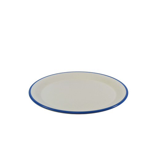 Jab Vintage Cream/Blue Rim Melamine Enamel Look Round Plate 190mm (Box of 6) - 49930