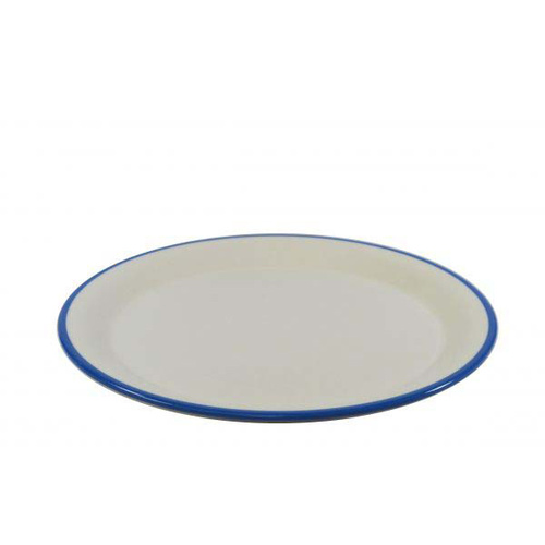 Jab Vintage Cream/Blue Rim Melamine Enamel Look Round Plate 255mm (Box of 6) - 49931