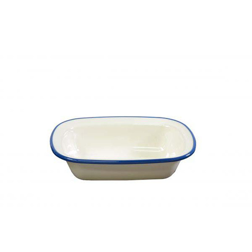 Jab Vintage Cream/Blue Rim Melamine Enamel Look Rect Server 200x145mm (Box of 6) - 49933