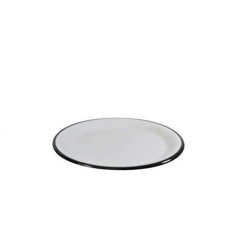 Jab Vintage White/Black Rim Enamel Look Round Melamine Plate 190mm (Box of 6) - 49950