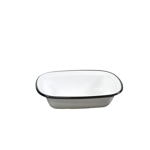 Jab Vintage White/Black Rim Enamel Look Rect Melamine Server 200x145M (Box of 6) - 49953