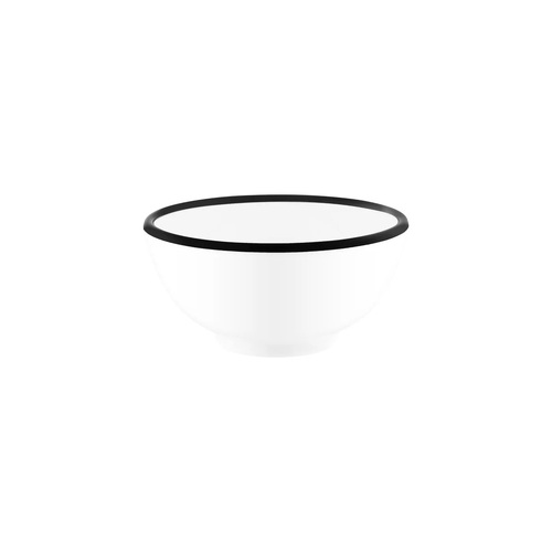 Jab Vintage White/Black Rim Enamel Look Round Melamine Bowl 175x80mm (Box of 6) - 49957