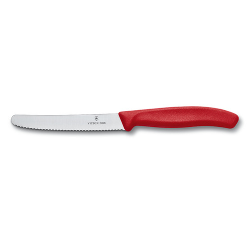 Victorinox Steak & Tomato Knife Wavy Edge Round Tip - Red Polypropylene 110mm - 6.7831