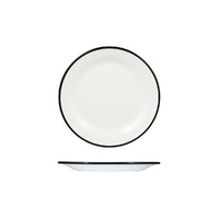 Ryner Melamine Evoke Round Plate - Wide Rim White With Black Rim 220mm - Box of 12 - 91675-BK