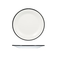 Ryner Melamine Evoke Round Plate - Wide Rim White With Black Rim 270mm - Box of 12 - 91676-BK