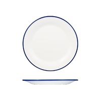 Ryner Melamine Evoke Round Plate - Wide Rim White With Blue Rim 270mm - Box of 12 - 91676-BL