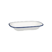 Ryner Melamine Evoke Rectangular Dish White With Blue Rim 270x200x42mm / 900ml - Box of 12 - 91687-BL