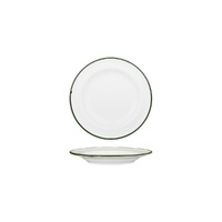 Luzerne Tintin White Round Plate - Wide Rim White / Green 170mm - Box of 12 - 94106-WG