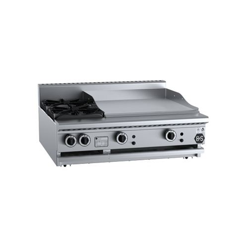 B+S Black BT-SB2-GRP6BM Gas Combination Two Open Burners & 600mm Grill Plate - Bench Mounted - BT-SB2-GRP6BM