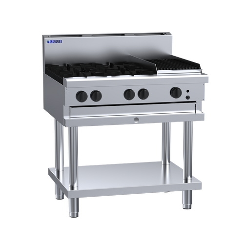 Luus CS-4B3C - Gas 4 Burner Cooktop + 300mm Chargrill on Leg Stand - CS-4B3C