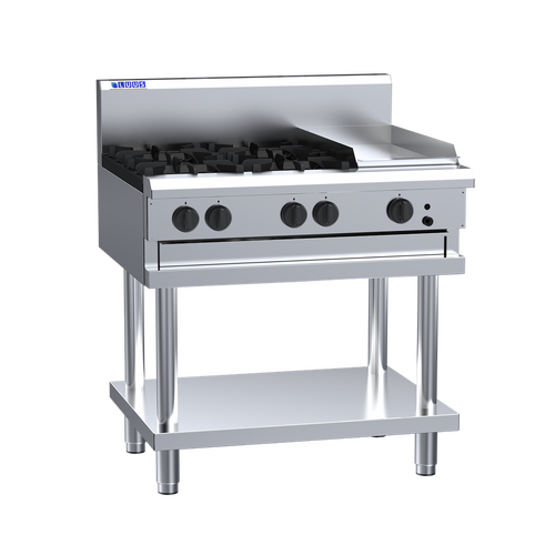 Luus CS-4B3P - Gas 4 Burner Cooktop + 300mm Griddle on Leg Stand - CS-4B3P