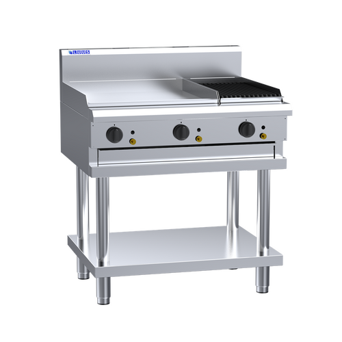 Luus CS-6P3C - Gas 600mm Griddle + 300mm Chargrill on Leg Stand - CS-6P3C