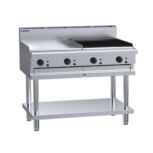 Luus CS-6P6C -Gas 600mm Griddle + 600mm Chargrill on Leg Stand - CS-6P6C