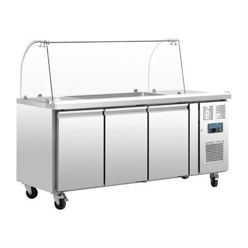 Polar U-Series Refrigerated GN Counter Saladette with Sneeze Guard - 3 Door - CT394-A