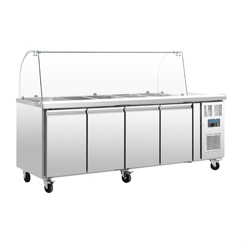 Polar U-Series Refrigerated GN Counter Saladette with Sneeze Guard - 4 Door - CT395-A