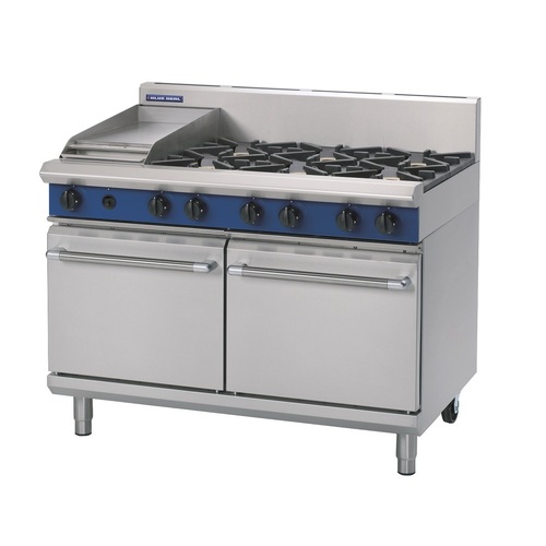 Blue Seal G528C Gas - 6 Burner Gas Cooktop + 300mm Griddle with Double Static Oven - G528C