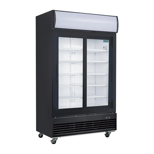 Polar GM814-A G-Series Upright Display Cooler with Light Box Double Sliding Door - Black - GM814-A