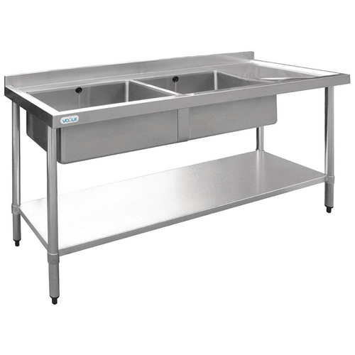 Vogue Double Bowl Sink R/H Drainer (90mm Drain) 1800x700mm - HC919