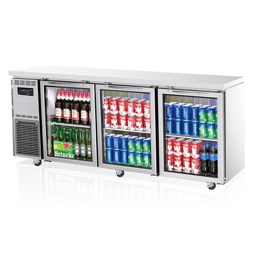 Turbo Air KGR18-3-N(600) - Undercounter 3 Door Glass Door Fridge - 1800mm x 600mm deep - KGR18-3-N600