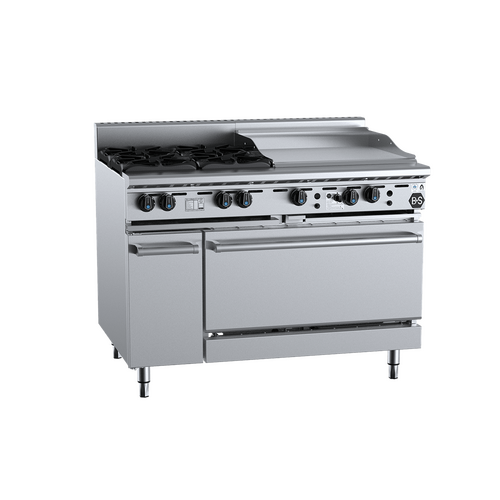 B+S Black OV-SB4-GRP6 - Gas Four Open Burners & 600mm Grill Plate with Oven - OV-SB4-GRP6