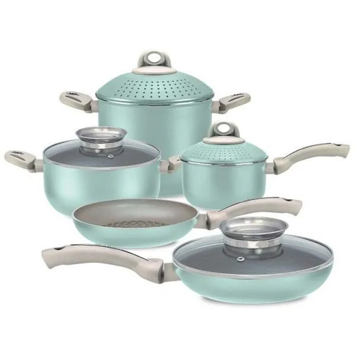 Pensofal 2 Frypans, PastasiBaby/Family, Saucepan, GlassLids - Tiffany Blue (9pc Set) - PEN-7117