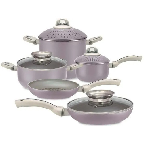 Pensofal 2 Frypans, PastasiBaby/Family, Saucepan, GlassLids - Rose Pink (9pc Set) - PEN-7217